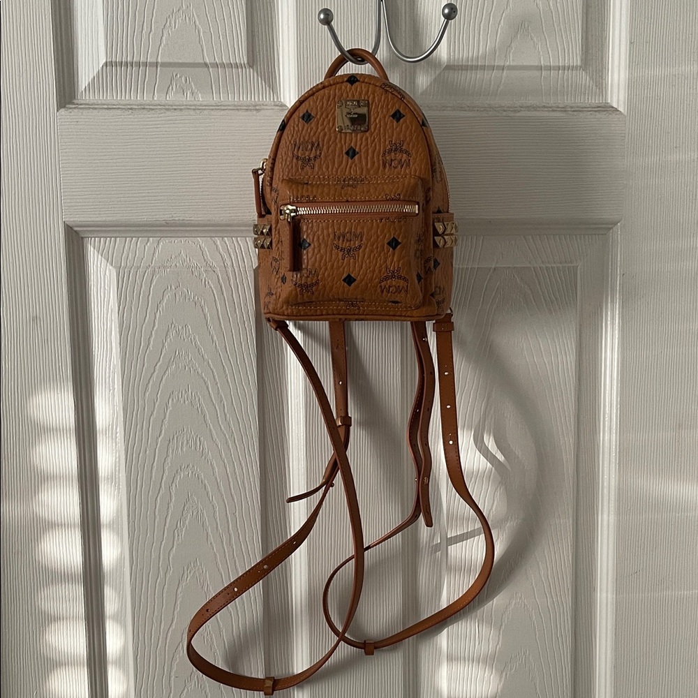 MCM Tan Cognac Visetos Coated Canvas and Leather Mini Stark Backpack